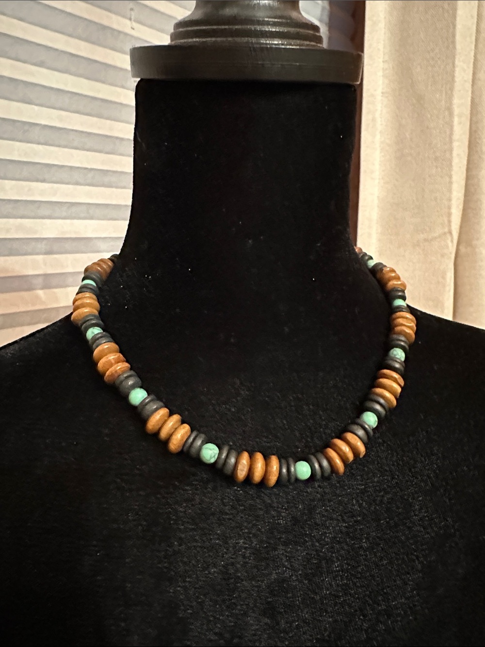 Turquoise & Wood Bead Necklace